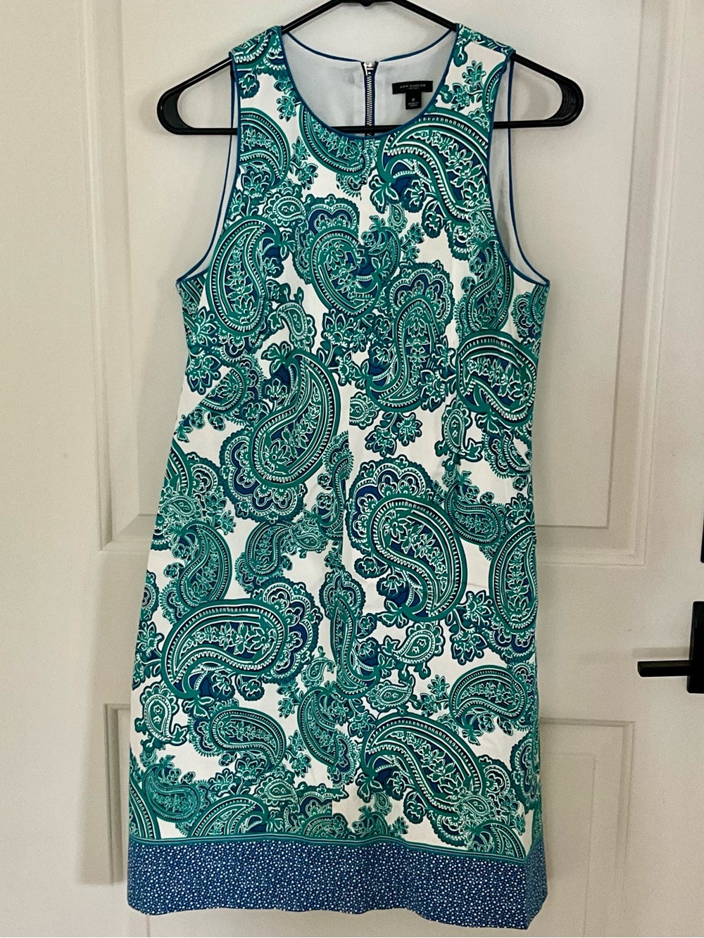 Ann Taylor Paisley Sheath Dress Size 8 | Blue Green Sleeveless Lined Dress